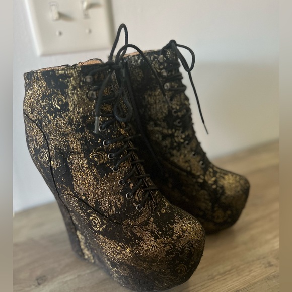 Jeffrey Campbell Havana Last Metallic Flower Platform Boots Handmade Shoes - Picture 3 of 14